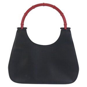 Gucci Bamboo Black Red Leather 001 Shoulder Bag Hobo